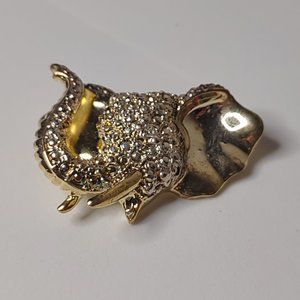 Awesome Lucky Gold Tone Elephant Head Brooch